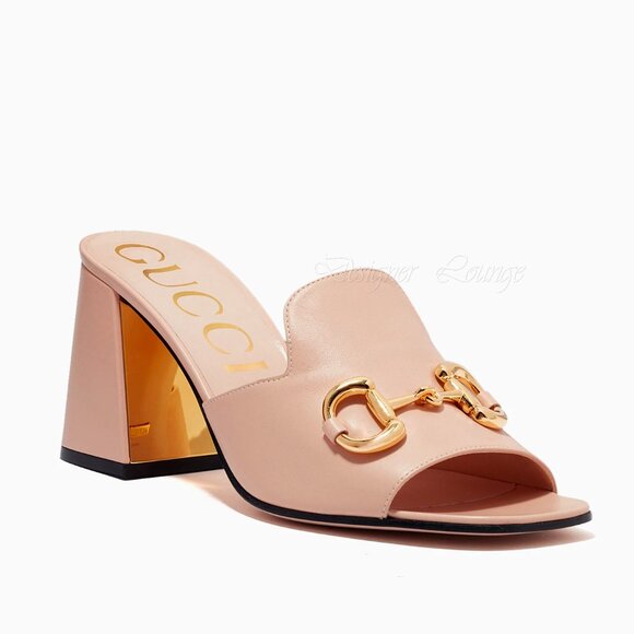 NEW GUCCI Horsebit Rose Leather Slide Sandals Mules EU 40.5 US 10.5 Auth $1,050 - Picture 2 of 10